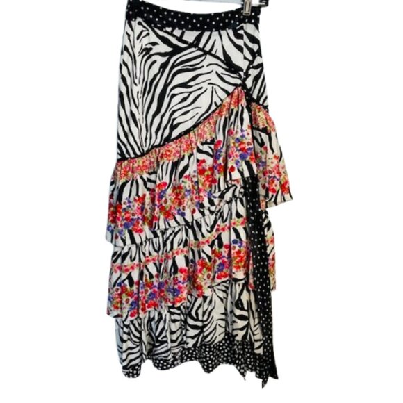 Blumarine 100% Silk Floral & Zebra Maxi Skirt Tiered Ruffled 6 Small - Picture 9 of 9